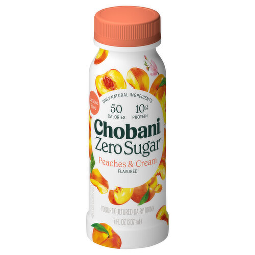 Chobani Yogurt-Cultured Dairy Drink, Zero Sugar, Peaches & Cream Flavored