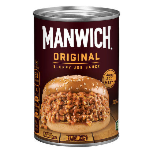 No artificial flavors. Per 1/4 Cup: 35 calories; 0 g sat. fat (0% DV); 310 mg sodium (13% DV); 6 g total sugars.  No artificial colors.  Just add meat.  how2recycle.info. www.manwich.com. SmartLabel: Scan for more food information. Questions or comments, call 1-800-730-8700. For even more ideas on toppings and recipes visit www.manwich.com. Non BPA liner. how2recycle.info. 