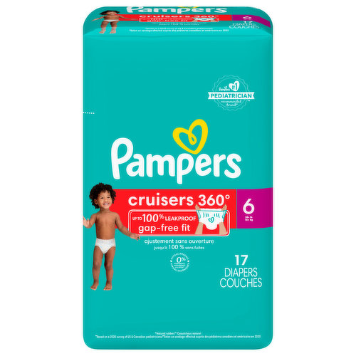 Pampers Diapers, Cruisers 360 Fit, 6 (35+ lb), Jumbo Pack