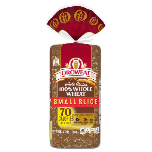 Oroweat Bread, 100% Whole Wheat, Whole Grains, Small Slice