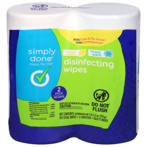 Wipes, Disinfecting, Lemon Scent/Fresh Scent, 2 Pack