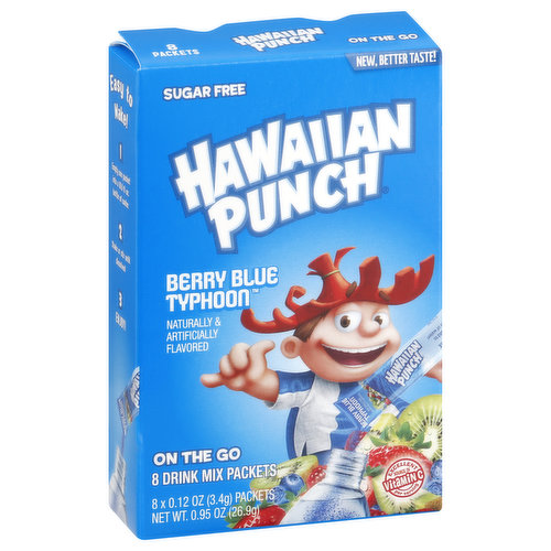 Hawaiian Punch Drink Mix Packets, Sugar Free, Berry Blue Typhoon, On The Go