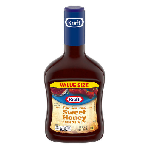 Kraft Sweet Honey Slow-Simmered Barbecue Sauce & Dip adds a uniquely sweet barbecue flavor to almost everything. Bursting with tanginess from tomato puree and vinegar mixed with the sweetness of honey, this slow-simmered family favorite honey barbecue sauce delivers mouthwatering flavor all year long. Kosher, and fat-free, the entire family can enjoy mouthwatering dishes with each 2 tablespoon serving. Our barbecue sauce is thick enough for spreading or dipping, and it makes a great meat marinade for all your grilling recipes. Our barbecue sauce is a great addition to all your favorite foods and barbecue holidays. Try using it as a sauce on pork or as a marinade for grilled chicken. We pack this sweet honey flavored sauce into a squeezable 40 ounce bottle as our value size.