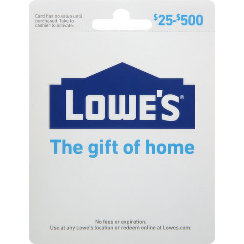 Lowes Gift Card, Lowe's, $25-$500