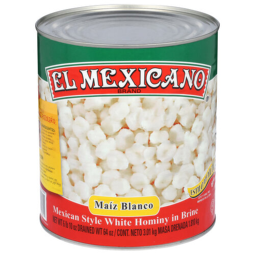 El Mexicano White Hominy, in Brine, Mexican Style