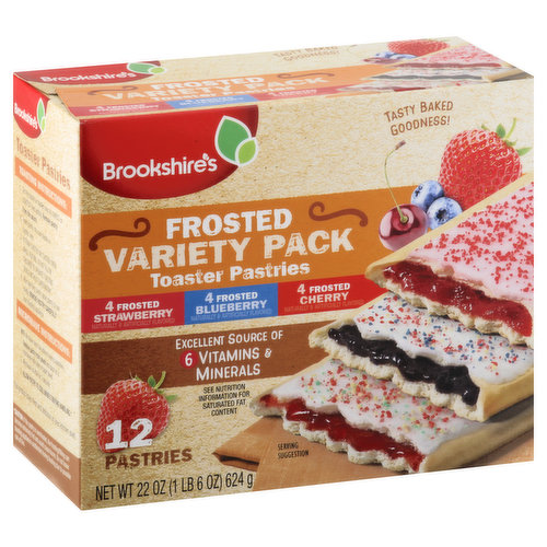 Brookshire's Toaster Pastries, Strawberry/Blueberry/Cherry, Frosted, Variety Pack