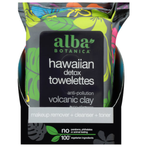 Alba Botanica Towelettes, Hawaiian Detox, Volcanic Clay