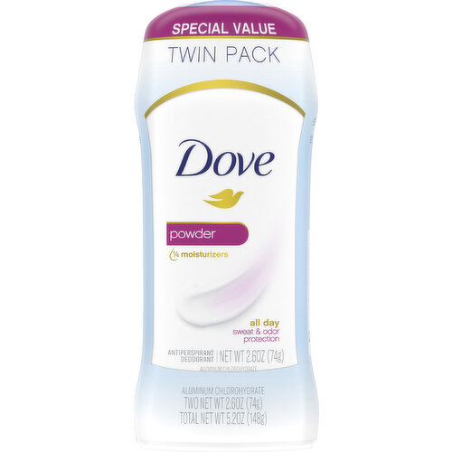 Dove Anti-Perspirant Deodorant, Powder, Invisible Solid, Twin Pack, Special Value