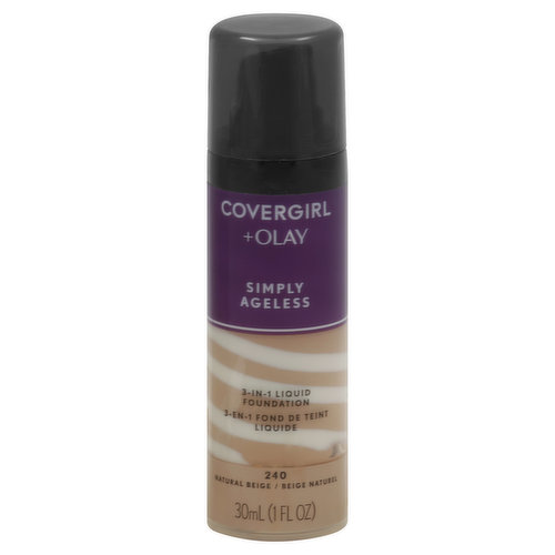 CoverGirl + Olay Liquid Foundation, 3-in-1, Natural Beige 240