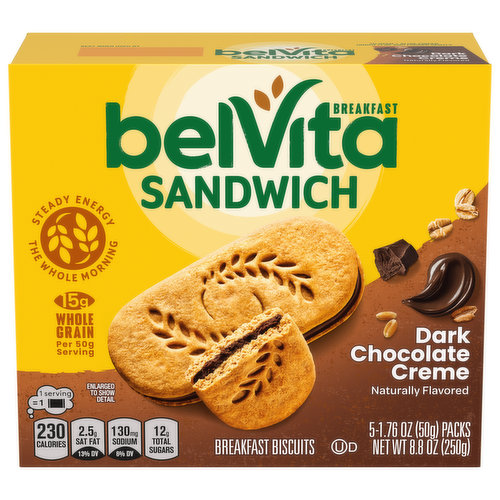 BELVITA belVita Breakfast Sandwich Dark Chocolate Creme Breakfast Biscuits, 5 Packs (2 Sandwiches Per Pack)