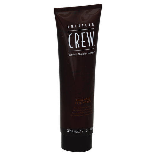Firm hold, non-flaking gel. Official supplier to men. High hold styling gel with alcohol-free formula helps hair look thicker with added shine. Low pH prevents drying of the hair and scalp. www.americancrew.com. In USA 1.800.598.2739. Made in USA of US & foreign ingredients.