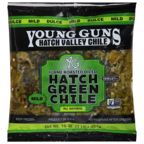 Young Guns Hatch Green Chile, Flame Roasted, Mild, Diced