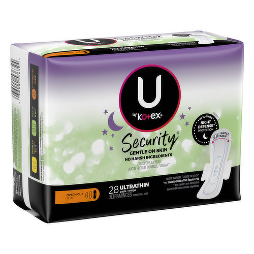 U by Kotex Pads + Wings, Ultra Thin, Overnight - FRESH by Brookshire's