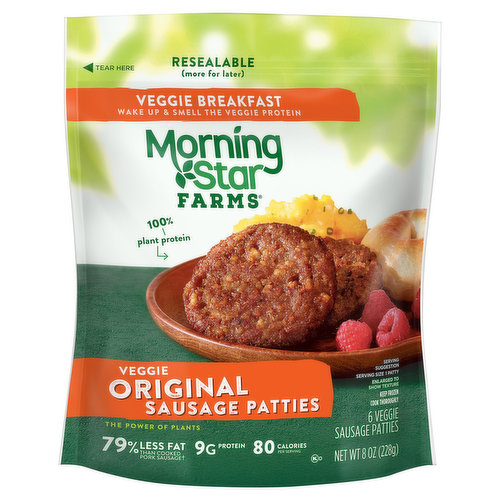 The power of plants. Veggie breakfast. Wake up & smell the veggie protein. 100% plant protein. Certified plant based. At Morningstar Farms, we think each and every meal can be the most important one of the day, because including foods with veggie protein is good for you and for the world. With over 30 Morningstar Farms products and hundreds of our recipe ideas online, it's easy to enjoy delicious veggie food any time of the day. Colors & flavors from natural sources.