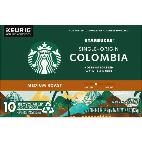 Starbucks Coffee, Ground, Medium Roast, Colombia, K-Cup Pods