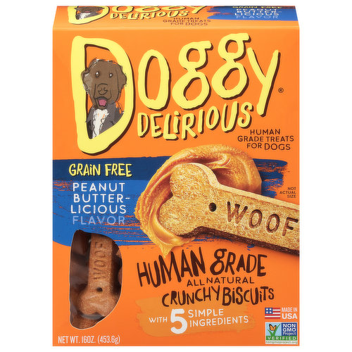 Doggy Delirious Treats for Dogs, Peanut Butterlicious Flavor, Grain Free