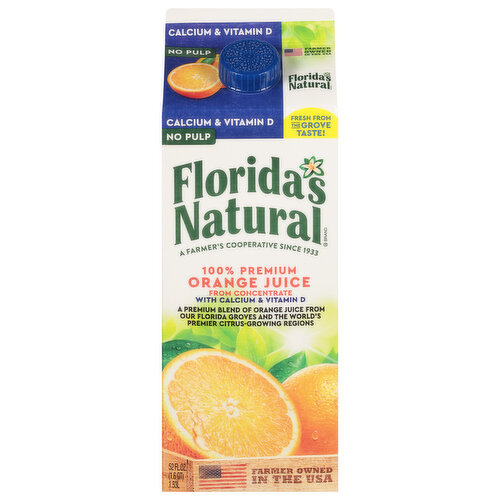 A farmer's cooperative since 1933. Fresh from the grove taste! No pulp. We're different. Florida's Natural is a proud citrus cooperative that's owned by hundreds of Florida farmers and their families. We're real people, working together for over five generations to grow the wonderful citrus we all love. Unfortunately, Mother Nature has been pretty harsh over the past years, and our harvest is about 70% lower than just a decade ago. There's just not enough juice in Florida, so all our varieties now contain a blend of juice from Florida and Mexico. Rest assured though; as a citrus cooperative we're all hands in, from tree to table working together, picking only the sweetest, juiciest oranges to bring you the most delicious, freshest-tasting juice you love from Florida's Natural. Together, from tree to table. Our brainstorming sprouts deliciousness. (hashtag)co-oplife. Sustainable Forestry Initiative: Certified sourcing. www.sfiprogram.org. Please recycle.