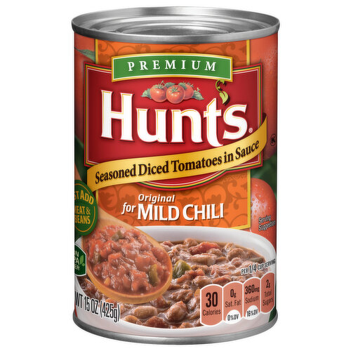 Hunt's Tomatoes, Diced, Seasoned, In Sauce, Original, For Mild Chili, Premium