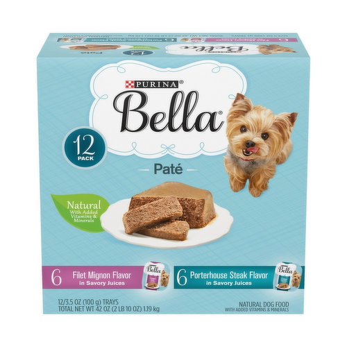 Bella Fillet Mignon Flavor/Porterhouse Steak Flavor, Pate, 12 Pack, Dog Food