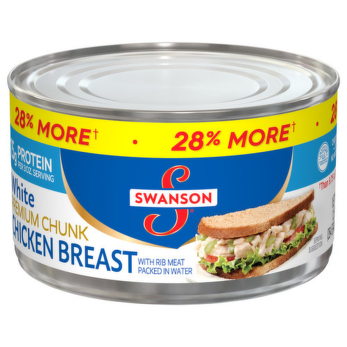 28% more (than 9.75 oz. can). Chicken meat with no antibiotics. Fully cooked.