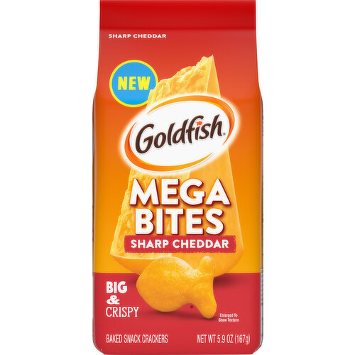 Goldfish Baked Snack Crackers, Sharp Cheddar, Mega Bites