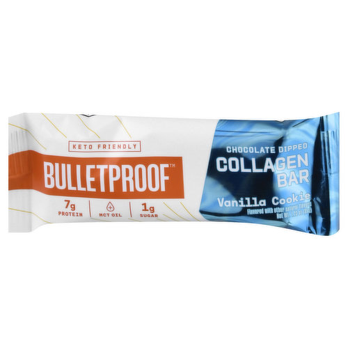 Chocolate Dipped. Flavored with other natural flavors. 7 g protein; 1 g sugar. Net carbs 4 g. Net carb=total carbs - fiber - sugar alcohol. Keto friendly. MCT oil. bulletproof.com. Tel: 1-844-640-3003.