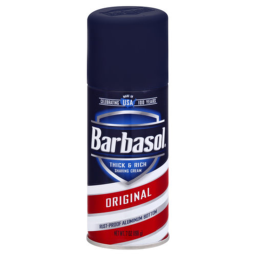 Celebrating 100 years. Formulated for every man as an American standard and tradition in shaving that has been trusted by generations of men. Close Shave Formula: The premium formula and quality ingredients produce a rich, thick lather and exceptional razor glide. www.barbasol.com. Proud partner of Major League Baseball. Try! Barbasol razors. Rust-proof aluminum bottom. Made in USA.