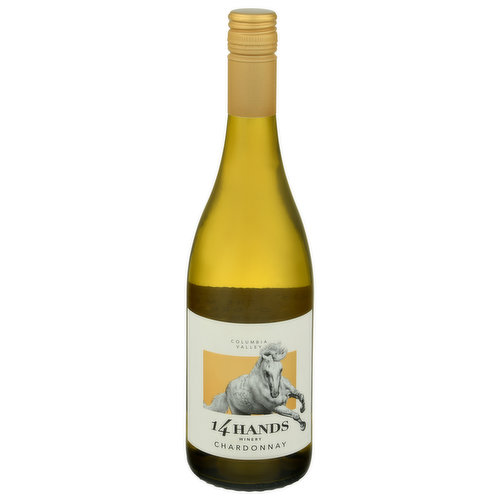 14 Hands Chardonnay is full-on melon, apple and pear with a faint floral note; soft in your mouth yet crisp with your favorite food. Our vineyards were once home to wild horses that roamed with starkly beautiful hills and drank from the mighty Columbia River. Fourteen hands in height, these tough little horses were revered around the world. The terrain that gave them endurance and spirit, now feeds our vines. Our 14 Hands wines share the soul and intensity of the unbridled freedom. Alc 13.5% by vol. Cellared & bottled by 14 Hands Winery, Paterson, WA, USA.