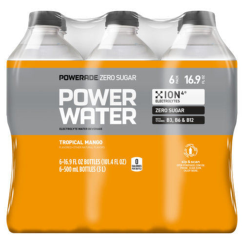 Powerade Power Water, Tropical Mango, 6 Pack