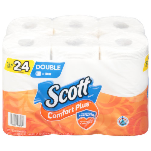 Scott Bathroom Tissue, Unscented, Double Rolls, One-Ply - Brookshire's