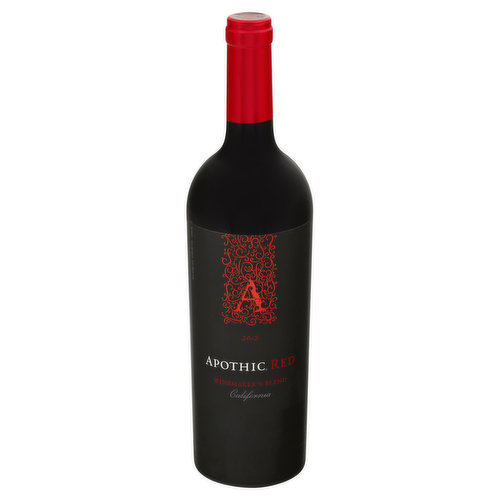 Inspired by the Apotheca, a mysterious place where wine was blended and stored in 13th century Europe, Apothic Red offers a truly unique win experience. A masterful blend of rich zinfandel, smooth merlot, flavorful Syrah and bold cabernet sauvignon creates layers of dark red fruit complemented by hints of vanilla and mocha. www.apothic.com. Alc. 13.5% by vol. Bottle by Apothic Wines, Modesto, CA.