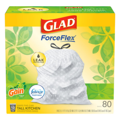 Glad ForceFlex Plus Tall Kitchen Bags, Grips-The-Can, Drawstring, Lemon  Fresh Bleach Scent, 13 Gallon