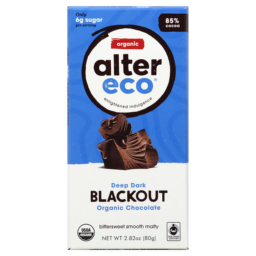 Alter Eco Dark Chocolate, Organic, Deep Dark Blackout, 85% Cocoa