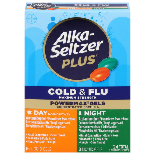 Alka-Seltzer Plus Cold & Flu, Maximum Strength, Day/Night, Liquid Gels