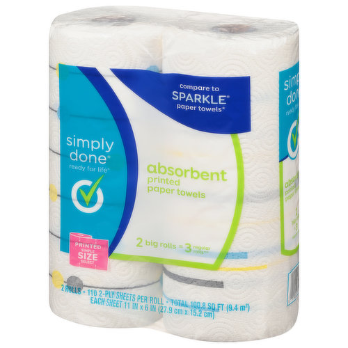 Simply Done Paper Towels, Ultra, Strong & Absorbent, Simple Size Select,  2-Ply