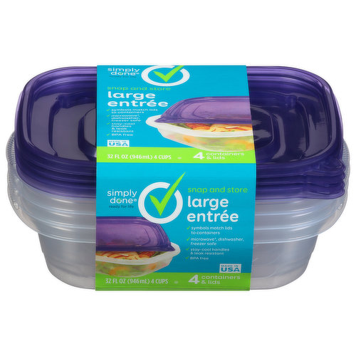 Simply Done Containers & Lids, Large Entree, 4 Cups