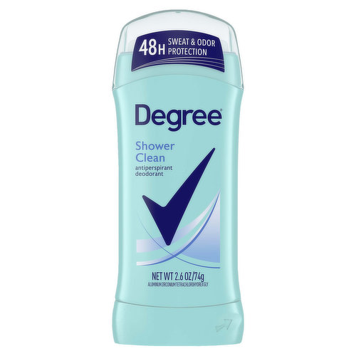 Degree Shower Clean Antiperspirant Deodorant delivers the protection you need to keep you feeling dry and fresh. This antiperspirant deodorant for women offers 48-hour odor protection, so you can start moving and take on the day. Our Shower Clean Antiperspirant Deodorant works as hard as you do to keep you feeling fresh and more protected. This powerful antiperspirant for women responds when you need it most so that you can stay confident without having to worry about slowing down. You can be confident you’ll be protected from sweat and odor by this antiperspirant deodorant for women. Simply apply and get moving. Stay dry, fresh and confident from morning to night thanks to Degree Shower Clean Antiperspirant Deodorant. If you need more sweat and odor protection, try Degree Women Advanced Shower Clean Antiperspirant Deodorant, as it provides 72 hours of sweat and odor protection. Shower Clean also comes in a convenient antiperspirant deodorant dry spray. At Degree, we want to inspire? the confidence in everyone to move more and go further. We’re here to support? your journey through an antiperspirant that moves?with you and helps you go beyond your limits. As well as increasing our use of reusable materials, we’re making it easier for you to recycle our antiperspirant and dry spray packaging. Degree. It won’t let you down.