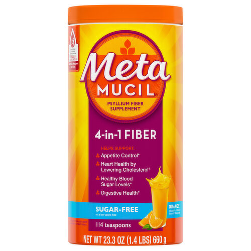 Meta Mucil Fiber Powder, 4-in-1, Sugar-Free, Orange