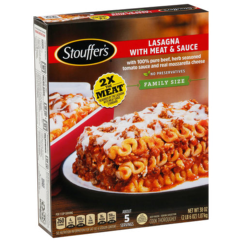 2x the meat (required by the lasagna with meat sauce standard). About 5 servings.