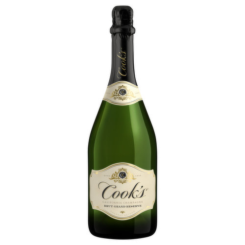 Estd 1850. Charmat method. Cook’s tradition of making exceptional quality Champagne began in 1859. Over 150 years later that tradition continues. Our Brut combines crisp fruit flavors of apple and pear with toasty yeast notes and floral nuances. Cook's California champagne. Brut. Sparkling wine.