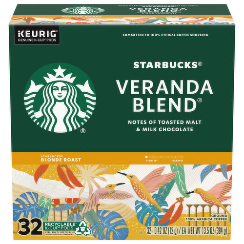 Starbucks Coffee, Ground, Blonde Roast, Veranda Blend, K-Cup Pods
