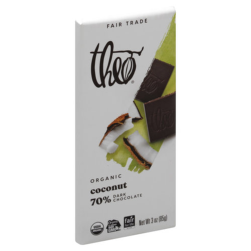 Theo Dark Chocolate, Organic, Coconut, 70%