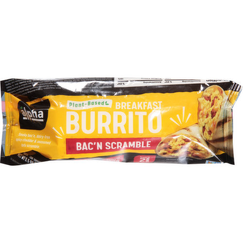 Plant-based. Ready in 2 mins. A bold new bite. 100% Plant protein. Packed with flavor. Alpha Foods - A different kind of delicious. We are on a mission to bring you unrivaled taste fueled by the power of plants. Alpha Breakfast Burritos are a delicious meatless meal, perfect for an easy on-the-go breakfast, lunch or anytime snack. Go on, take a bite. You'll never guess it's plant-based!