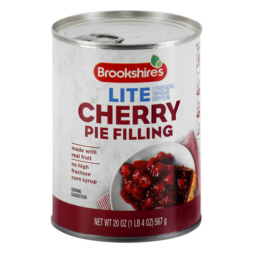 Per 1/3 Cup Serving: 60 calories; 0 g sat fat (0% DV); 15 mg sodium (0% DV); 13 g total sugars. This product has 60 calories per serving; regular cherry filling has 100 calories per serving. 1/3 fewer calories than regular cherry filling. Made with real fruit. No high fructose corn syrup. If you're not happy, we're not happy - 100% satisfaction, 100% of the time, guaranteed! brookshires.com. Questions? Call us at 1-888-937-3776.