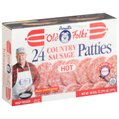 Make skillet gravy. See recipe inside carton. It's good-od. All the good cuts. Premium seasoned just right. Purnell's Old Folks Country Sausage includes the good cuts, including the ham, loin and tenderloin.