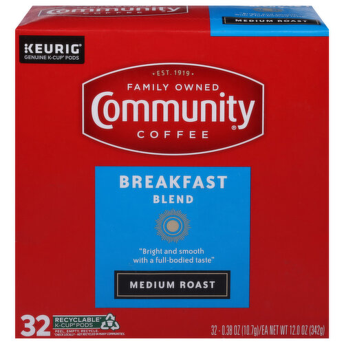 Community Coffee Coffee, Breakfast Blend, Medium Roast, K-Cup Pods