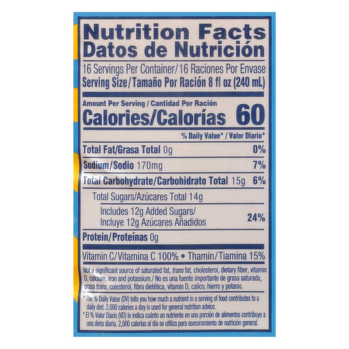 sunny d nutrition label