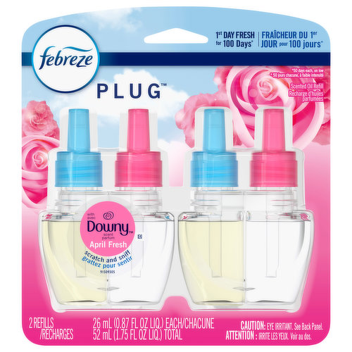 Have you experienced your plug air freshener scent fading? Good news: Febreze Fade Defy PLUG Air Freshener stays true to its name, delivering a first day fresh that lasts a full 50 days (on low setting). Ready to hit refresh and be an A+ odor eliminator? Just refill the Febreze Fade Defy PLUG and plug it into any outlet (they’ll even rotate if your outlet is upside down) in any high-traffic area of your home… the kitchen, bathroom, or anywhere else odors like to linger. Bonus? When it’s time for a refill, the automatic air freshener will let you know with its handy low-level indicator light. And this scent refill pack comes with two Fade Defy PLUG refills so you can keep that freshness going. With the fresh, just-out-of-the-dryer scent of Downy April Fresh, you can enjoy the delightful aroma without doing a single load of laundry. Looking for an instant burst of fresh on funky fabrics? Give Febreze Fabric Refresher a try.