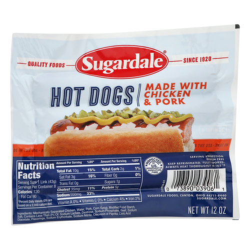 Made with chicken & pork. Gluten free. Quality foods since 1920. Fully cooked. Inspected for wholesomeness by US Department of Agriculture. sugardale.com. Made in the USA.