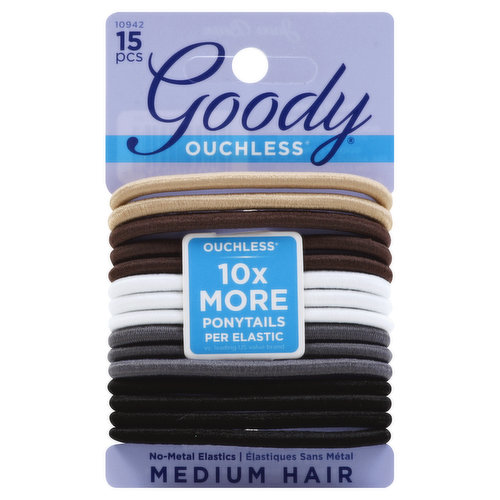 10x more ponytails per elastic vs. leading US value brand. Look Good, (hashtag)Feel Goody. (at)goody hair & goody.com. We would love to hear from you: 1.800.241.4324. Made in China.